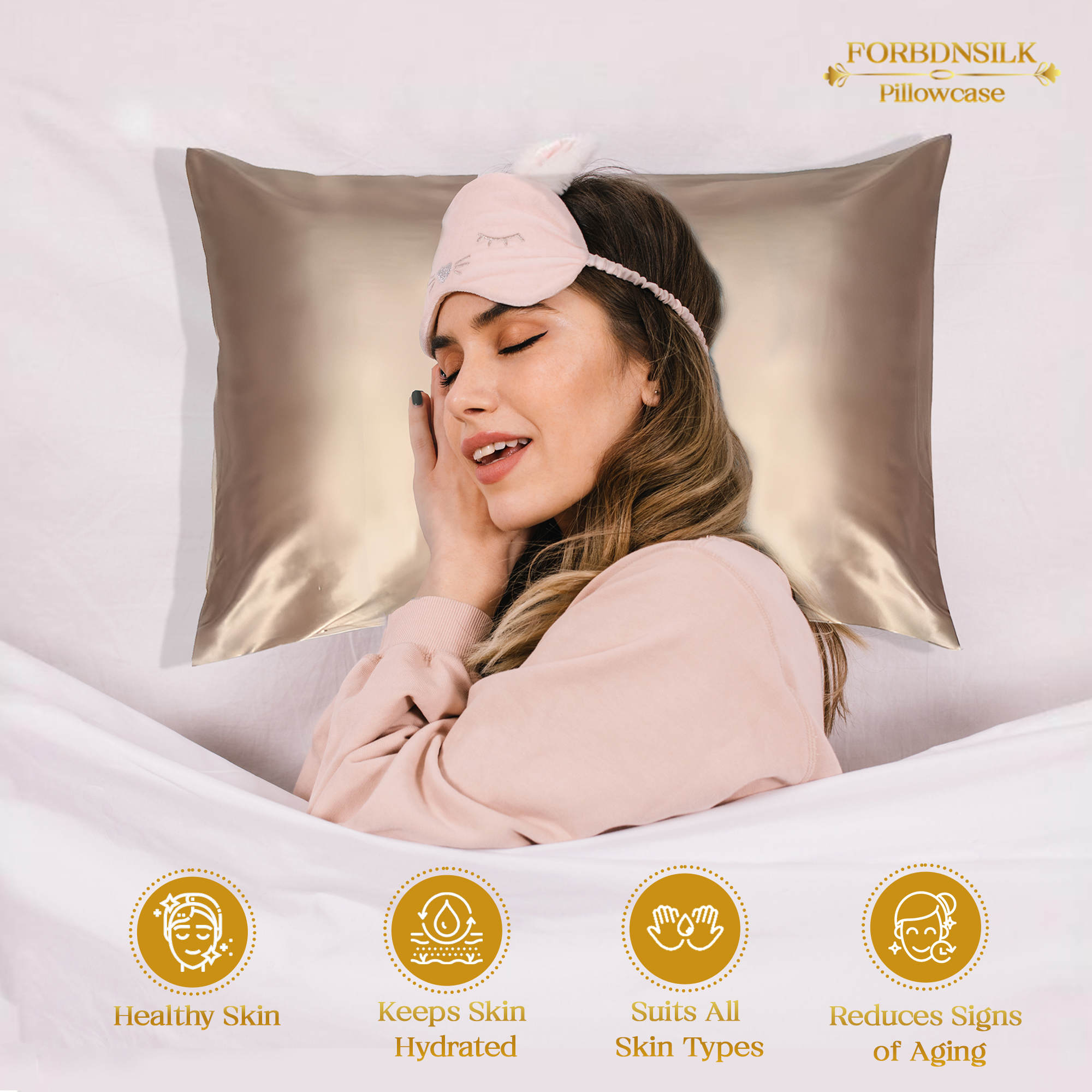 Golden silk pillowcase with skin benefits