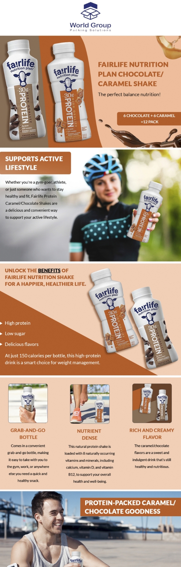 Fairlife protein shake bottles with caramel and chocolate flavors for active lifestyle support.