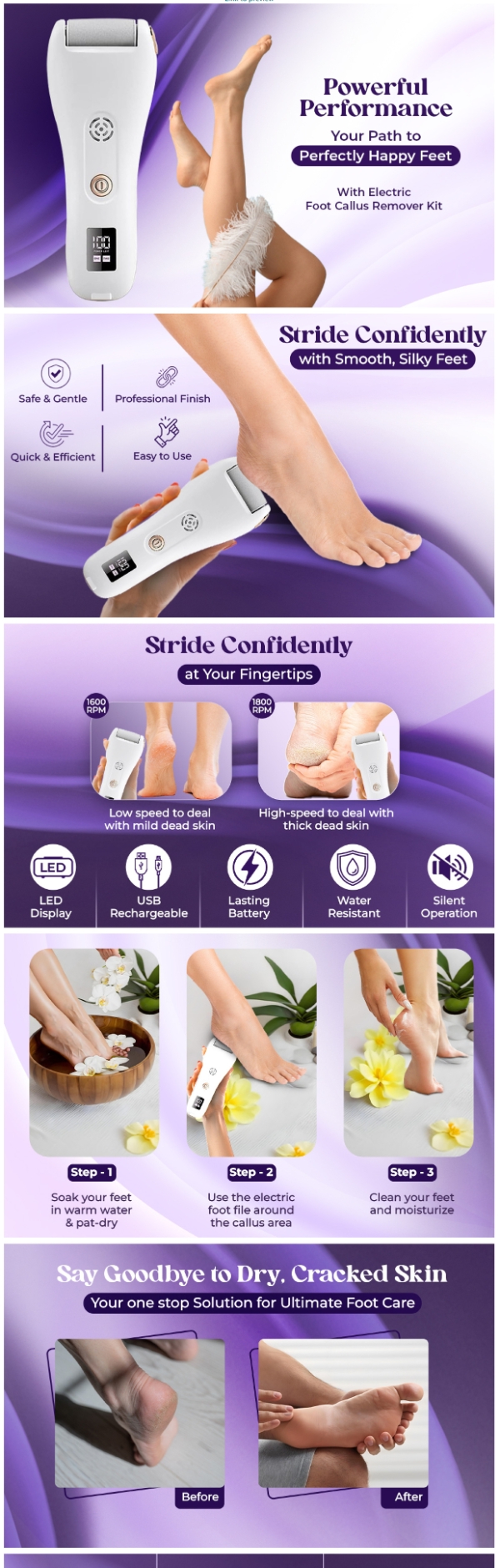 Electric foot callus remover kit for smooth and silky feet